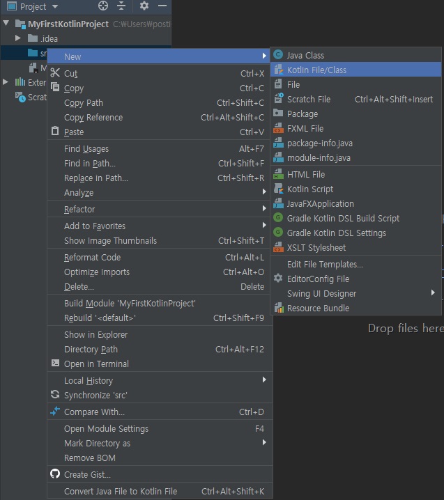 새 코틀린 파일 생성