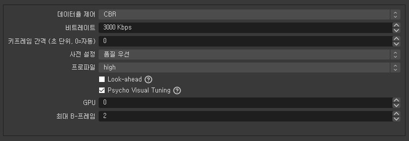 비트레이트 관련 설정