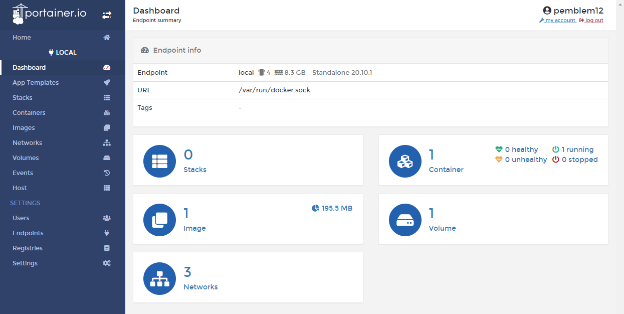 Portainer 컨테이너 관리 화면