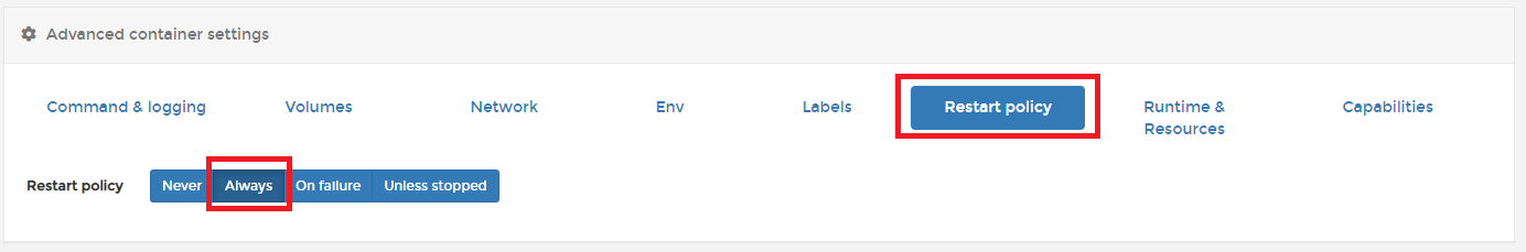 재시작 정책 설정