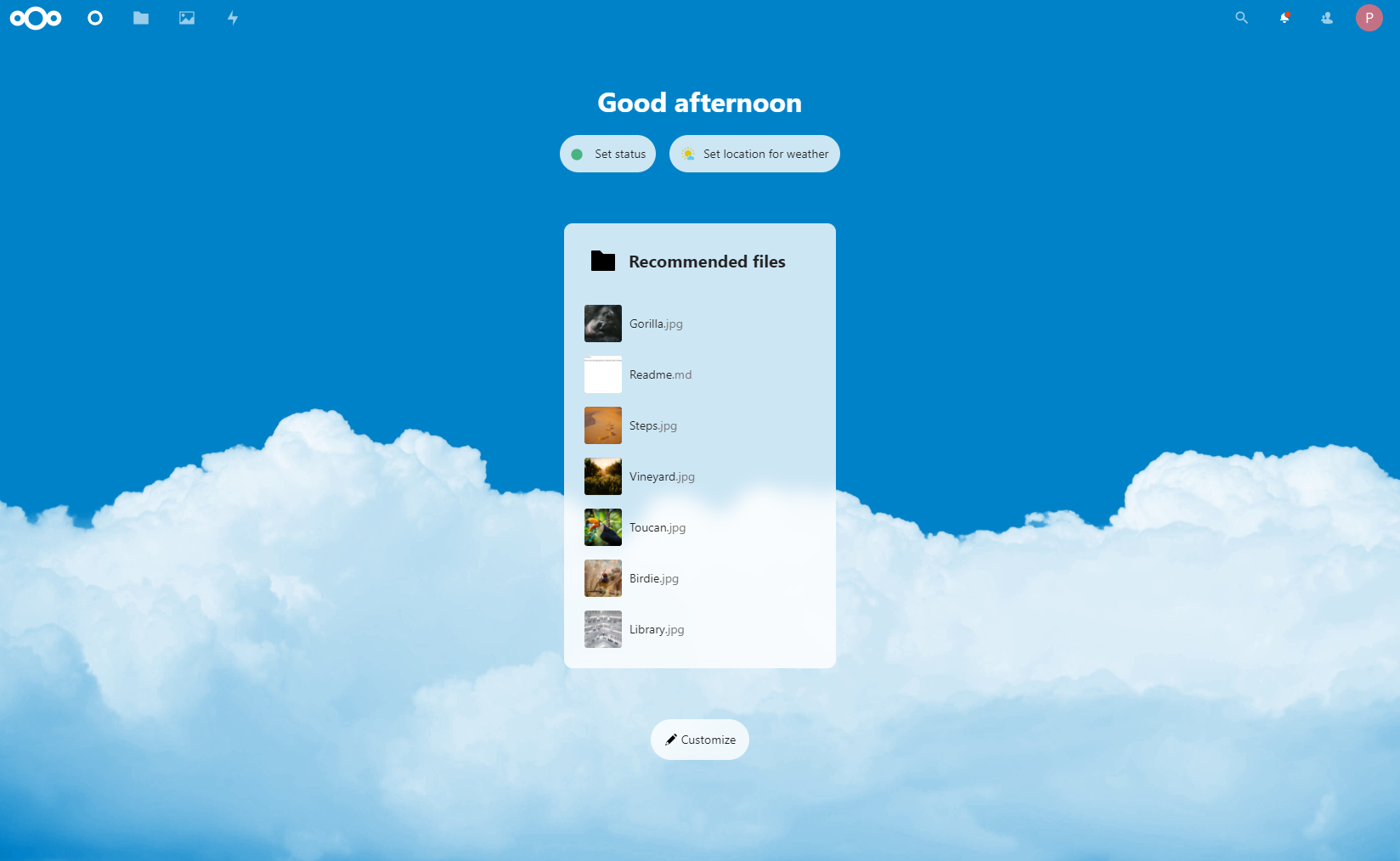 nextcloud 메인페이지