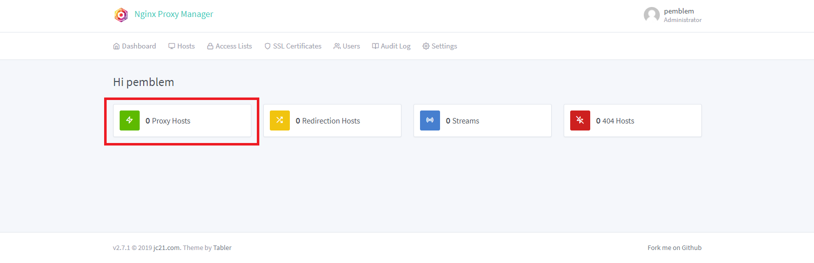nginx proxy manager 컨트롤 패널