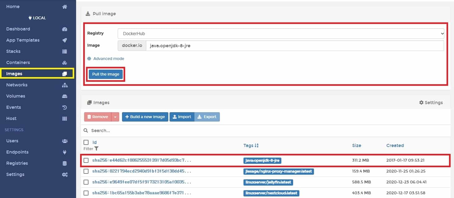 자바 컨테이너 추가