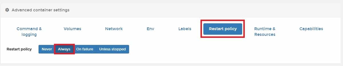 재시작 정책 설정