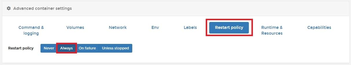 재시작 정책 설정