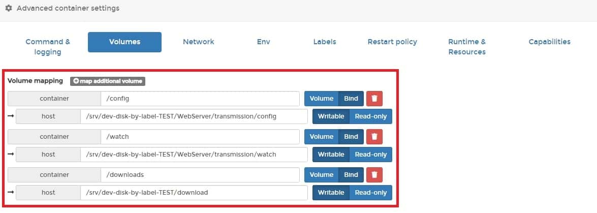 볼륨 연결 설정