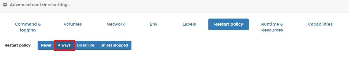 재시작 정책 설정