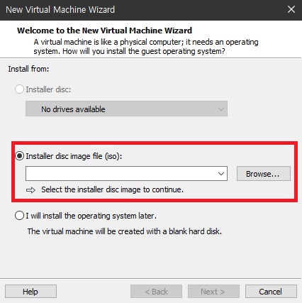 ISO 설치 파일 선택