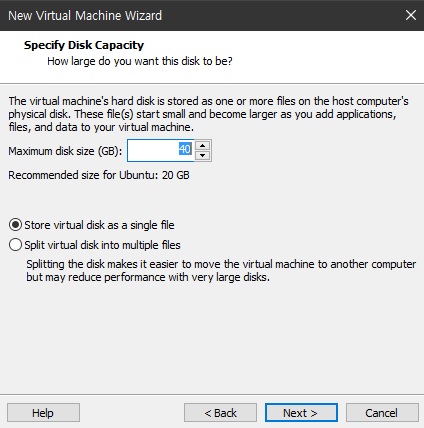 가상 디스크 용량 설정