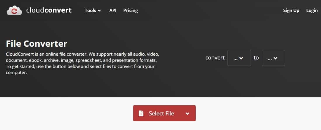 CloudConvert 사이트 접속 화면