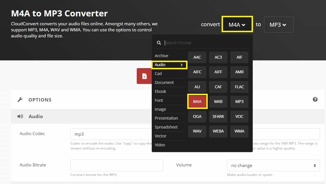 변환할 파일 형식 설정