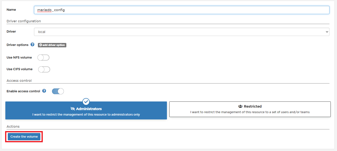 Volume 생성 화면