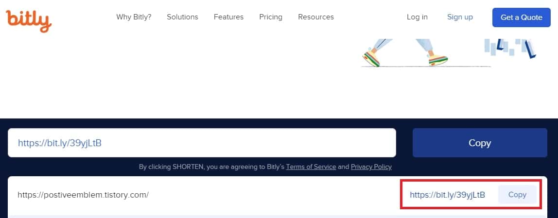Bitly 단축 주소 생성 결과