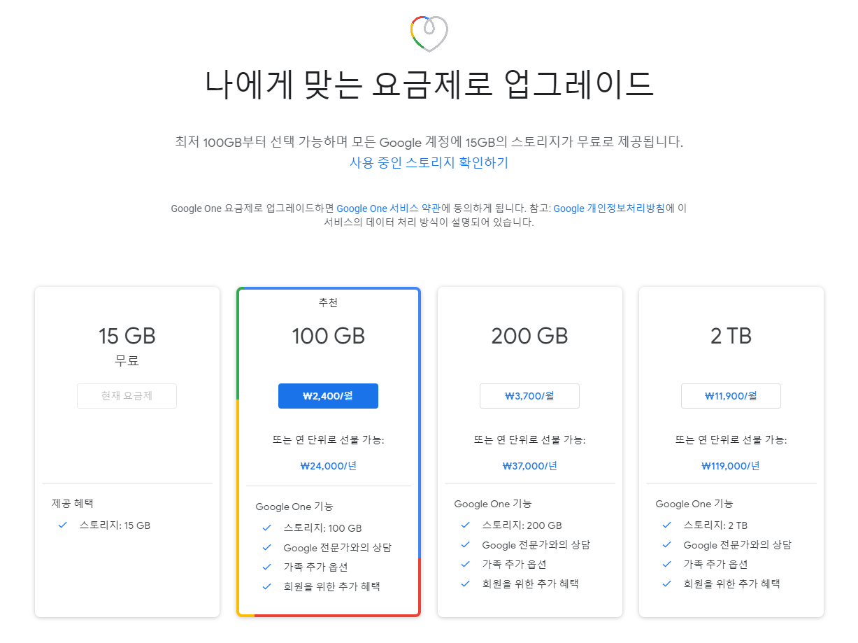 구글 포토 유료화 총정리! 가격 그리고 이유는? 6 Google One 요금제 상세