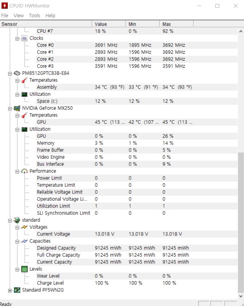 HWMonitor에서 배터리 웨어율 확인