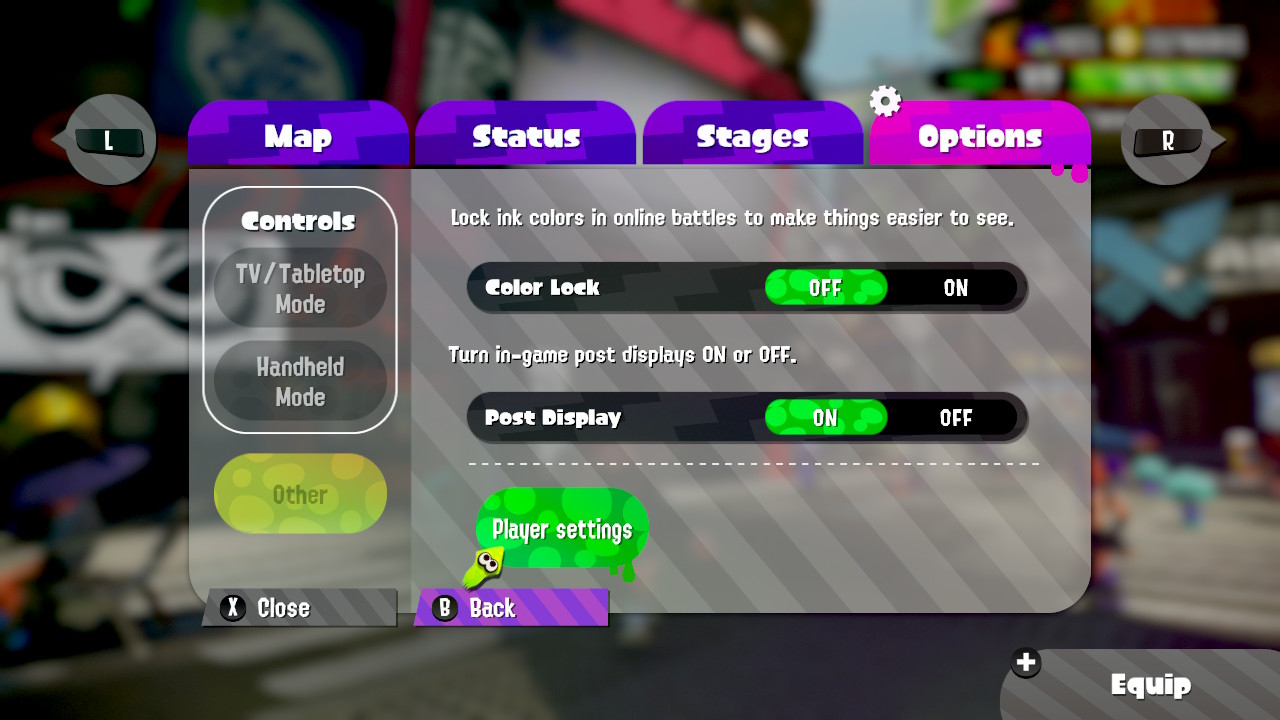 스플래툰 2 옵션 설정 화면