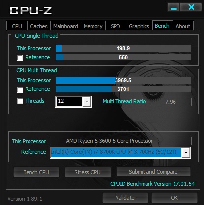 CPU-Z 벤치마크 결과