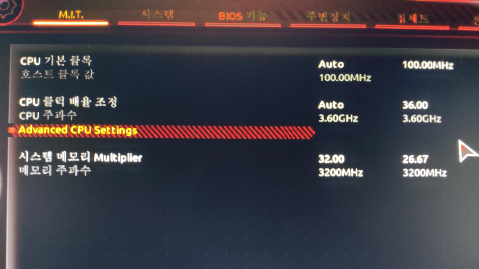 Advanced CPU Settings 항목 선택