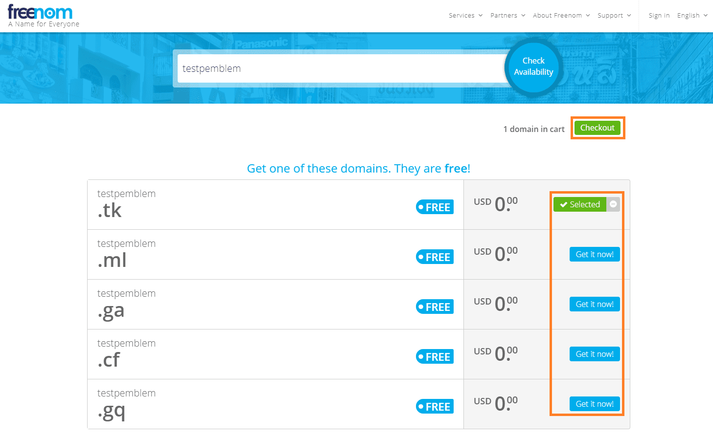 freenom 사용 가능한 주소 검색