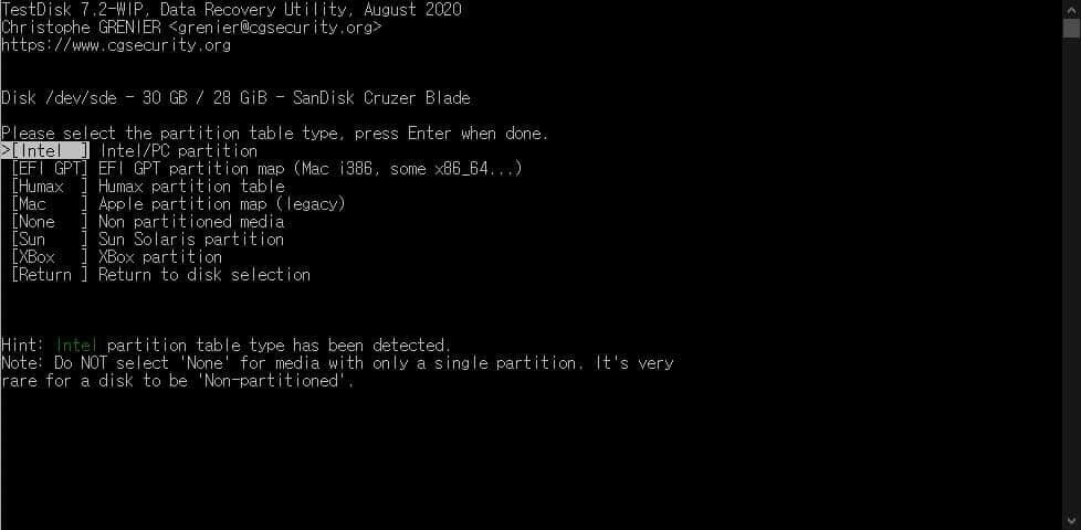 파티션 형식 설정