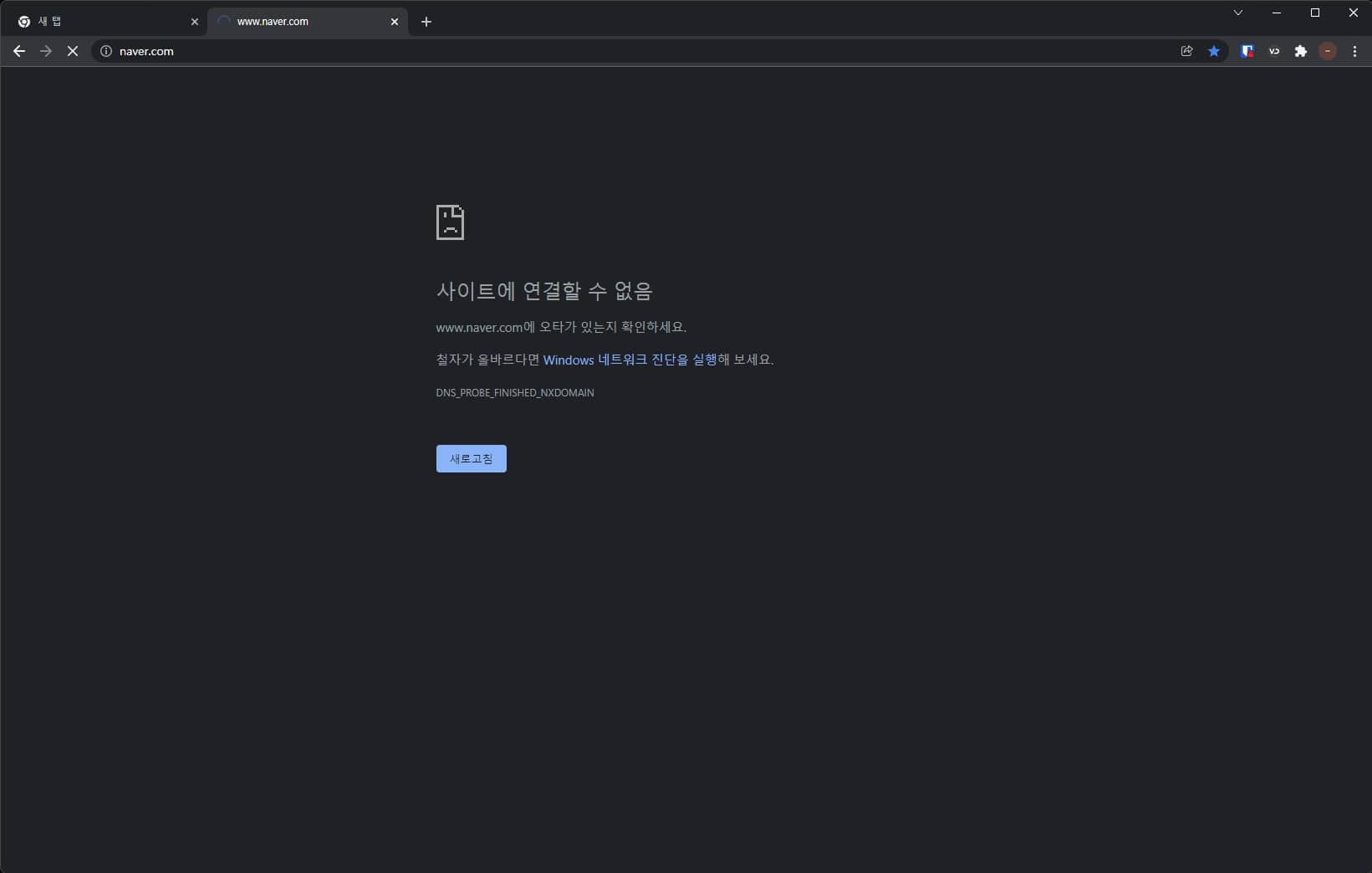 사이트 차단 확인 화면