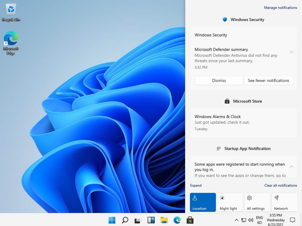 윈도우11 설치 후기! 공개 전 윈도우10과의 차이점은? 23 둥글게 변경된 알림창