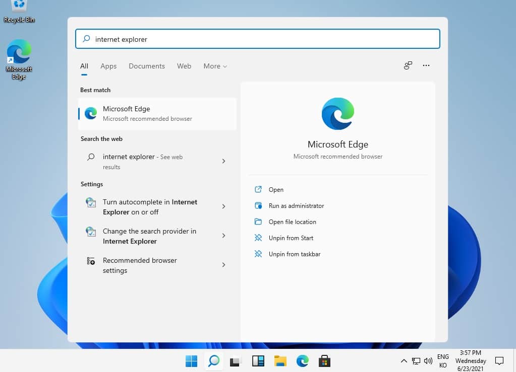 윈도우11 설치 후기! 공개 전 윈도우10과의 차이점은? 26 인터넷 익스플로러 삭제 확인