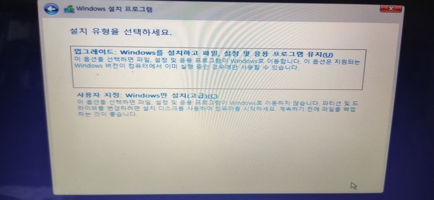 사용자 지정 설치 선택