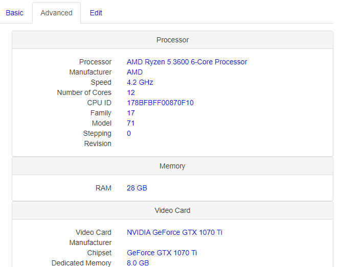 동기화된 사양 정보