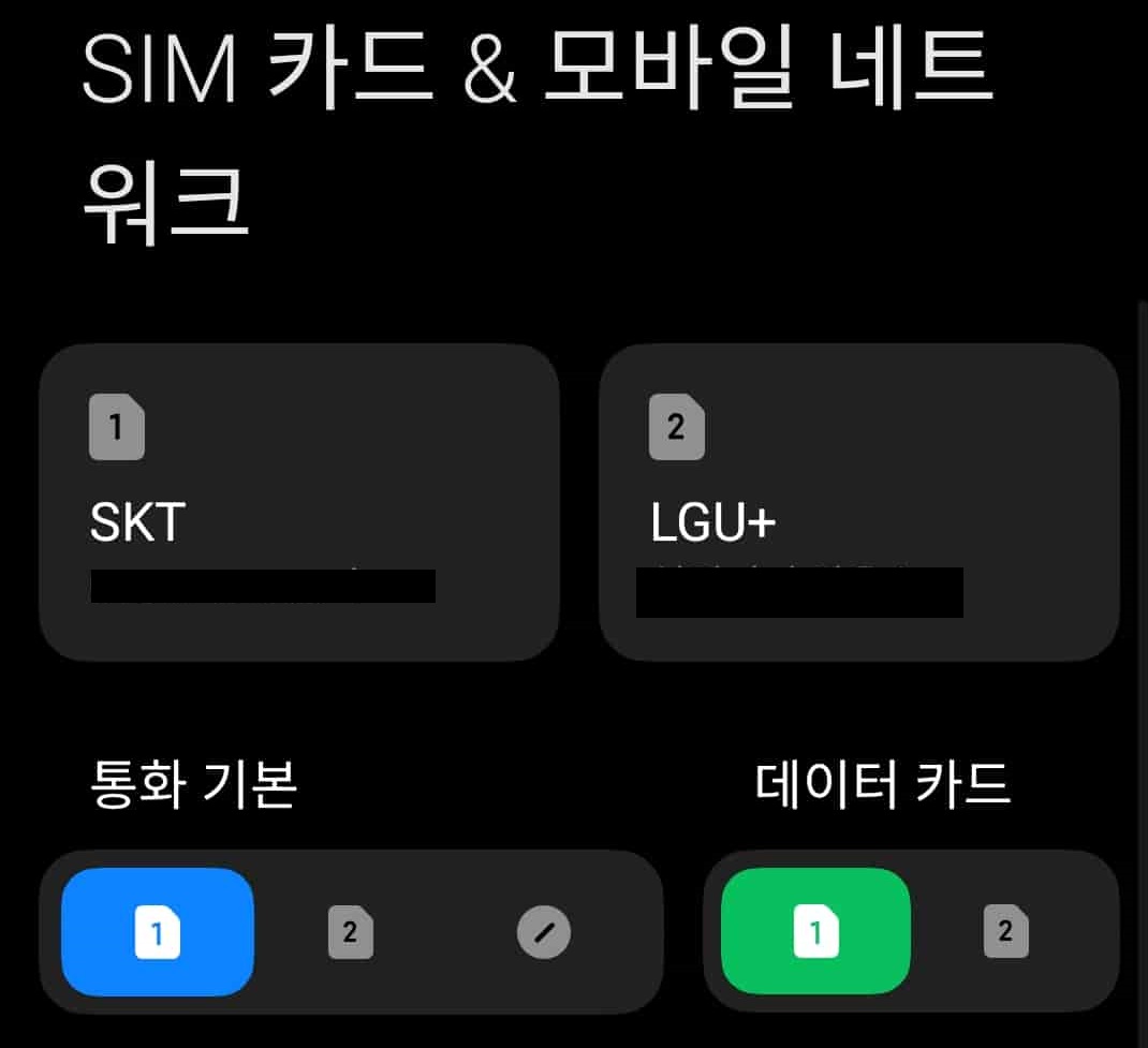 스마트폰 듀얼심 인식 화면